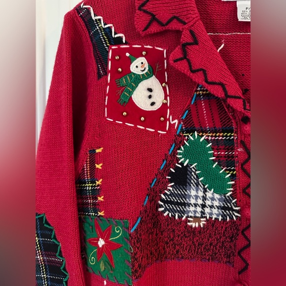 Vintage Christmas Icons Patchwork cute/Ugly Christmas Cardigan Sweater S… - Picture 13 of 16
